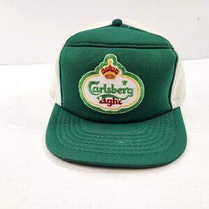 Carlsberg Light Green & White Snapback Hat Mesh Back Trucker Hat OS Debroni's